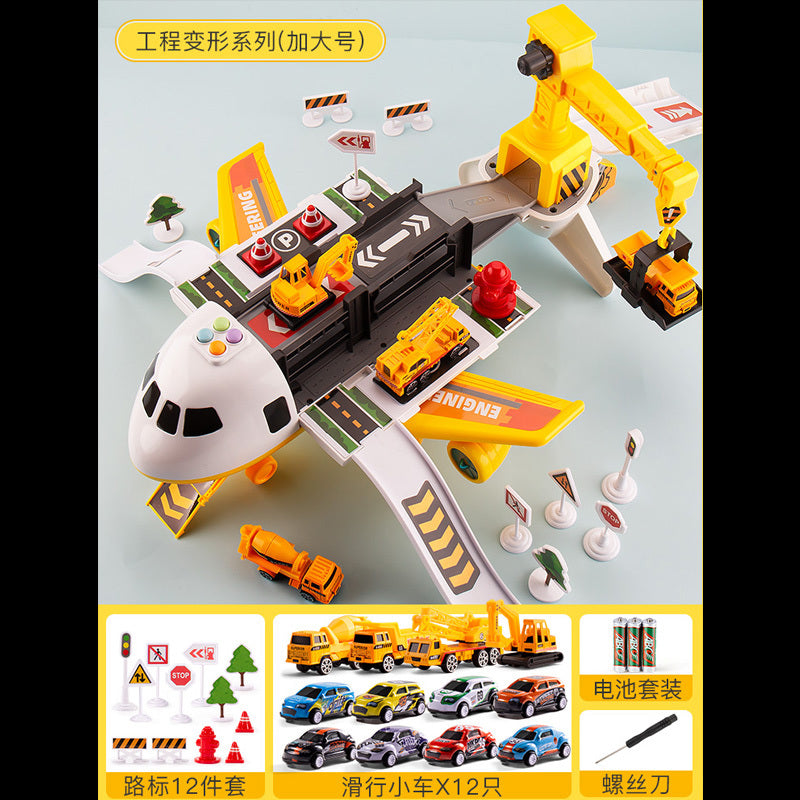 【3.5Ten Thousand People Praise】Large Deformation Storage Aircraft Toy Multifunctional Acousto-Optic Inertia Car Educational Children's Toys5Boy3-6Years Old