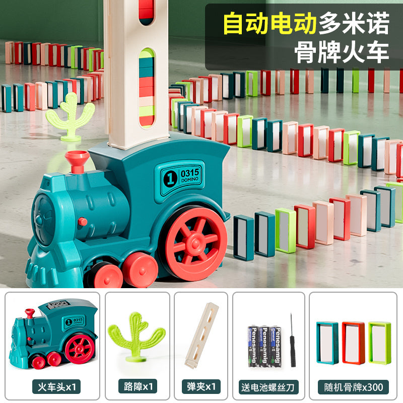 【Interesting Sound Effect】Internet Celebrity Small Train Dominoes Electric Small Train Educational Building Blocks Toy Automatic License Car Children's Toy