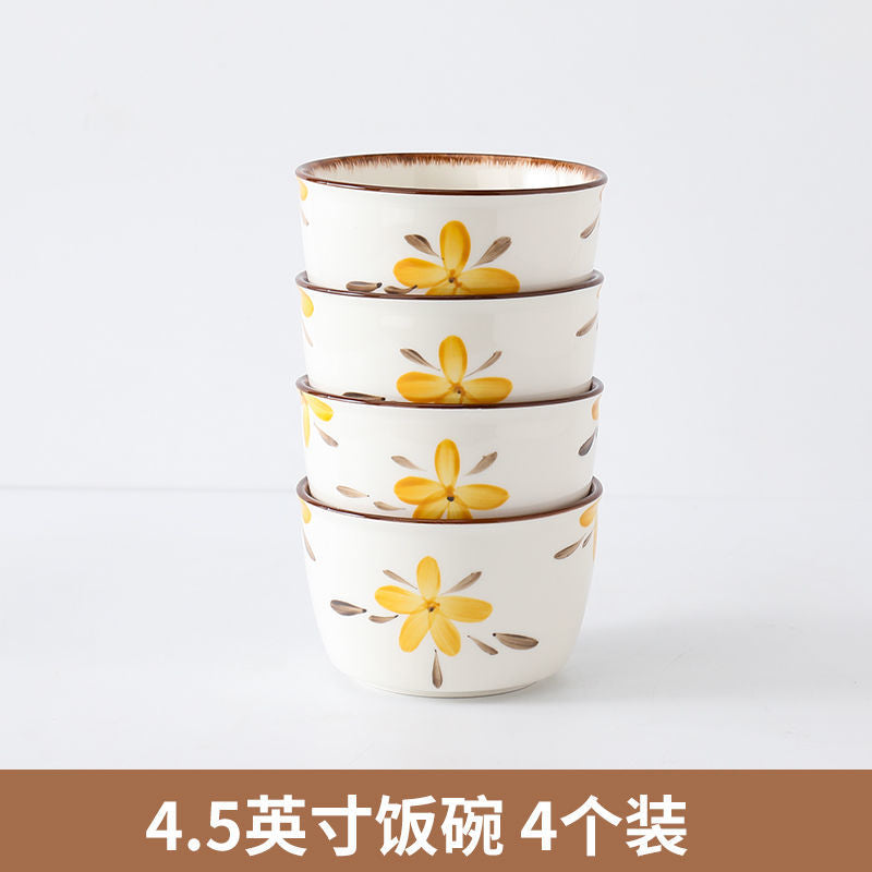 【HTK2388People】Campanula Flower for One Person Bowl Dish Suit Home Cartoon4Person Bowls, Plates, and Chopsticks Trending Creative Couple Pairs2Human Tableware