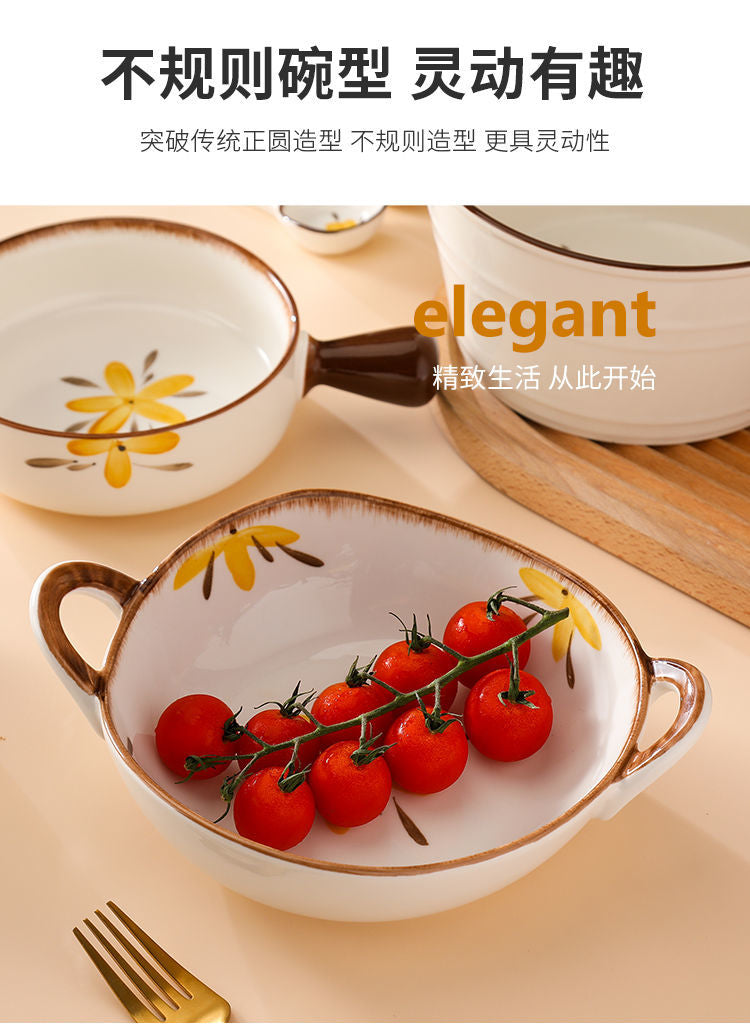 【HTK2388People】Campanula Flower for One Person Bowl Dish Suit Home Cartoon4Person Bowls, Plates, and Chopsticks Trending Creative Couple Pairs2Human Tableware