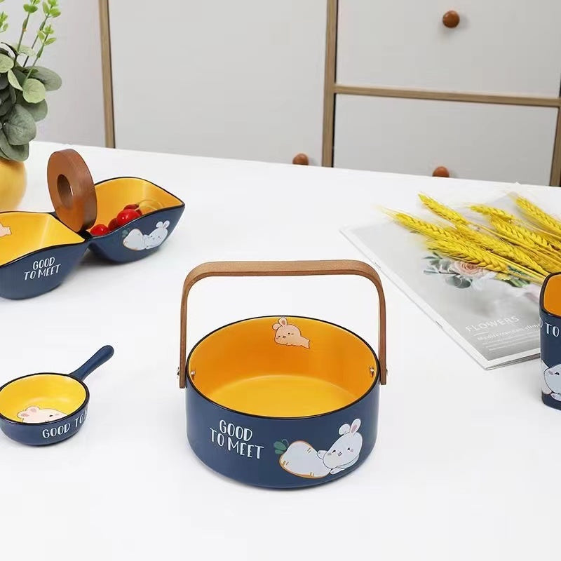 【3051People Collection】Good-looking Cute Rabbit Ceramic Tableware Combination Household Bowl Dish & Plate Suit Special Tableware Housewarming Gift
