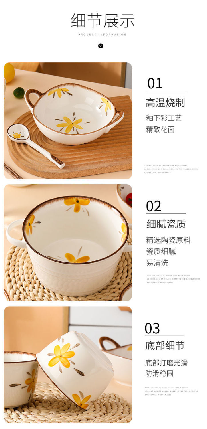 【HTK2388People】Campanula Flower for One Person Bowl Dish Suit Home Cartoon4Person Bowls, Plates, and Chopsticks Trending Creative Couple Pairs2Human Tableware