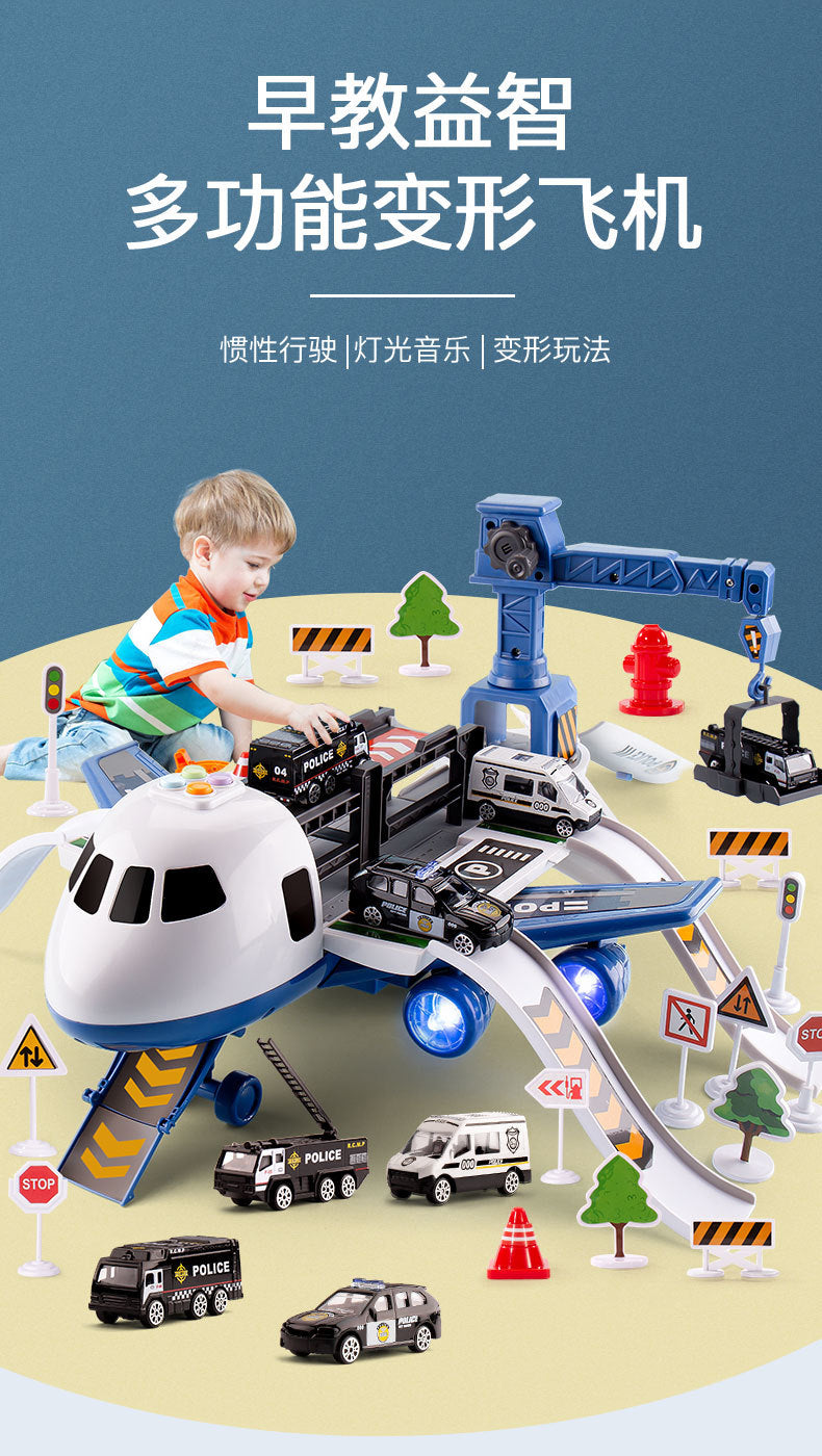 【3.5Ten Thousand People Praise】Large Deformation Storage Aircraft Toy Multifunctional Acousto-Optic Inertia Car Educational Children's Toys5Boy3-6Years Old