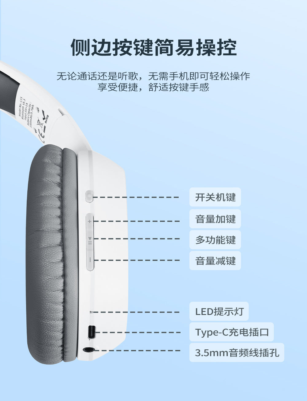 Headphones Over-Ear Bluetooth Android Apple Universal Wireless Student Gaming Music Long Battery Life Heavy Bass Headset