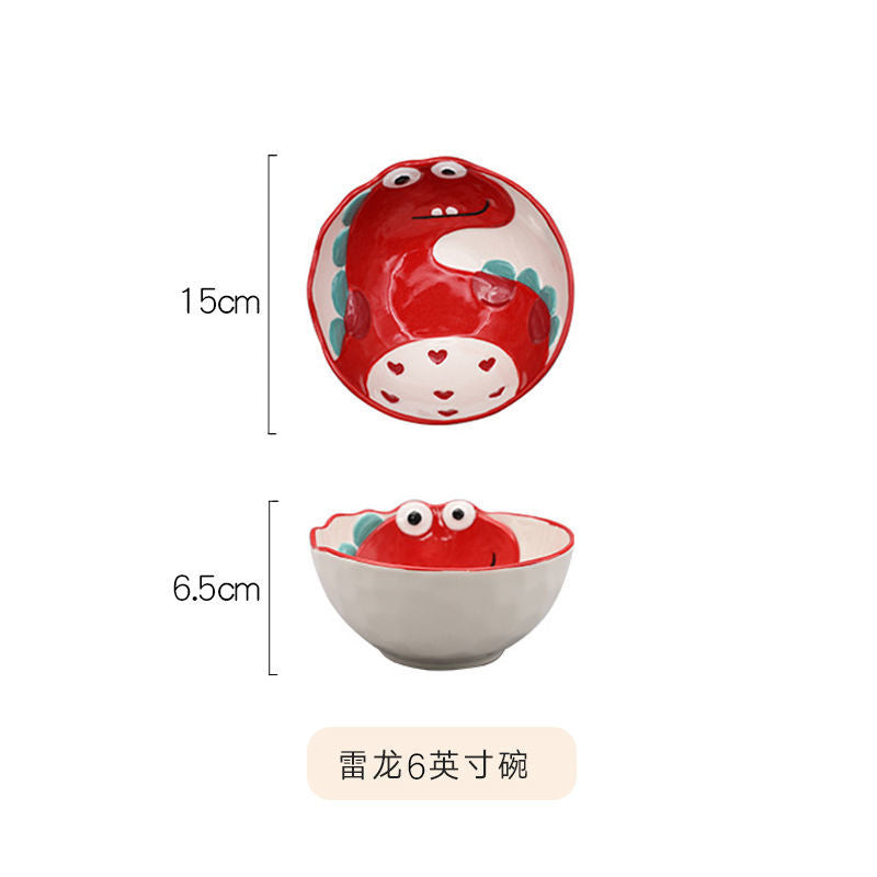【4098People Collection】Aimeihui Cartoon Creative Dinosaur Shaped Bowl Household Children's Tableware Hand-painted Underglaze Craft Microwave Safe