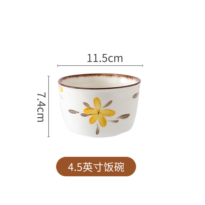 【HTK2388People】Campanula Flower for One Person Bowl Dish Suit Home Cartoon4Person Bowls, Plates, and Chopsticks Trending Creative Couple Pairs2Human Tableware