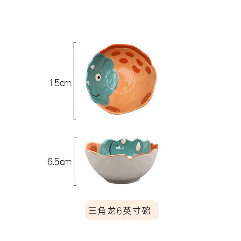 【4098People Collection】Aimeihui Cartoon Creative Dinosaur Shaped Bowl Household Children's Tableware Hand-painted Underglaze Craft Microwave Safe