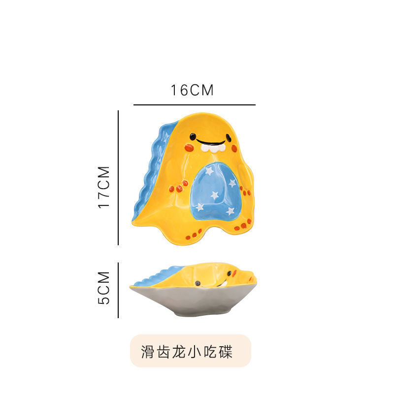 【4098People Collection】Aimeihui Cartoon Creative Dinosaur Shaped Bowl Household Children's Tableware Hand-painted Underglaze Craft Microwave Safe