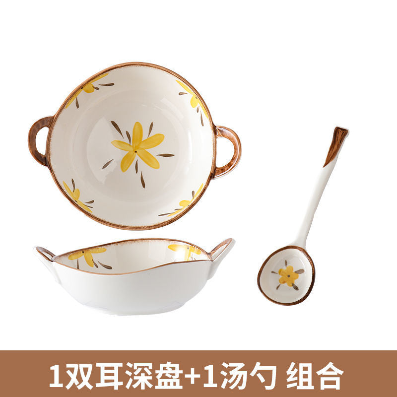 【HTK2388People】Campanula Flower for One Person Bowl Dish Suit Home Cartoon4Person Bowls, Plates, and Chopsticks Trending Creative Couple Pairs2Human Tableware