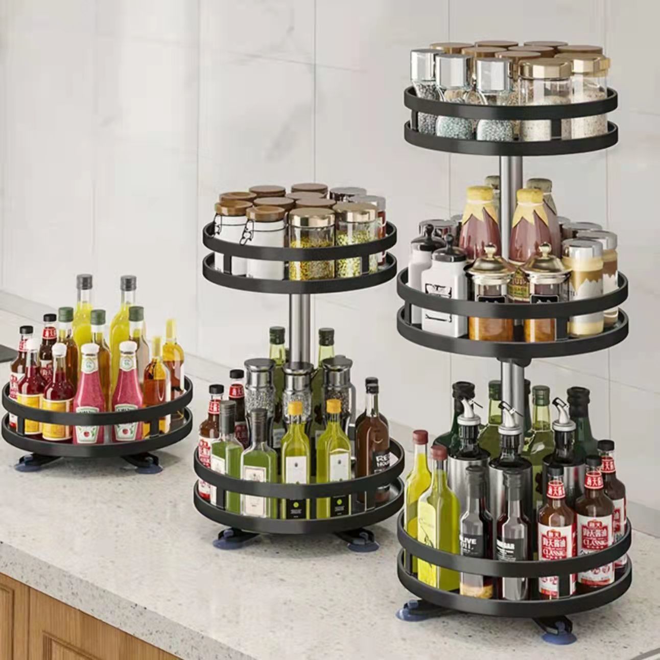 【19.1Ten Thousand People Praise】Kitchen Spice Storage Rotatable Rack Kitchen Storage Rack Household Spice Double Layer Rotating Spice Rack