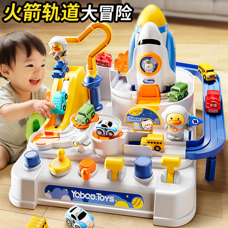 【2402Positive Review】Children's Rocket Car Entrance Adventure Taxi Racing Car Parking Lot Building Boys3-6Years Old5Educational Toys