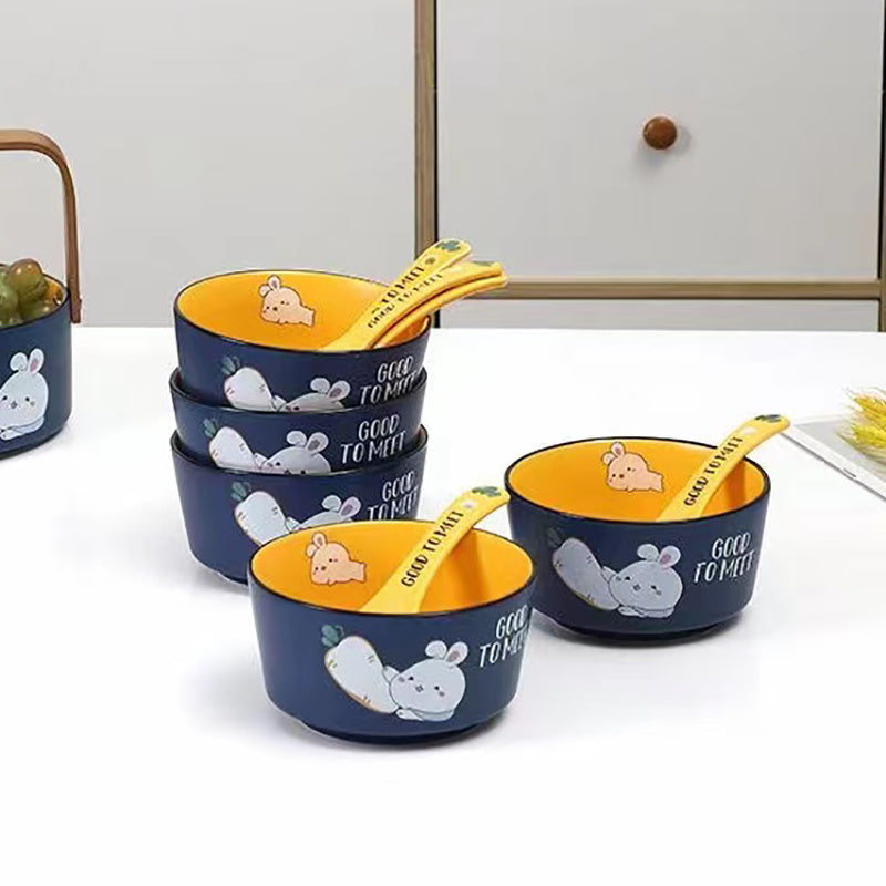 【3051People Collection】Good-looking Cute Rabbit Ceramic Tableware Combination Household Bowl Dish & Plate Suit Special Tableware Housewarming Gift