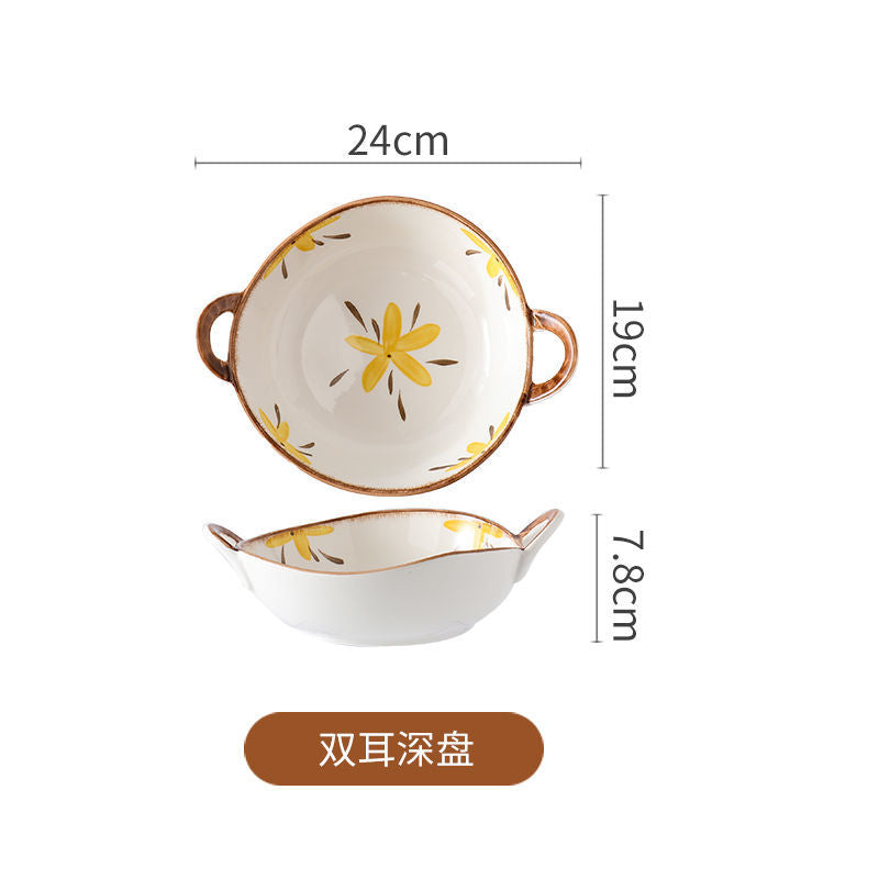 【HTK2388People】Campanula Flower for One Person Bowl Dish Suit Home Cartoon4Person Bowls, Plates, and Chopsticks Trending Creative Couple Pairs2Human Tableware