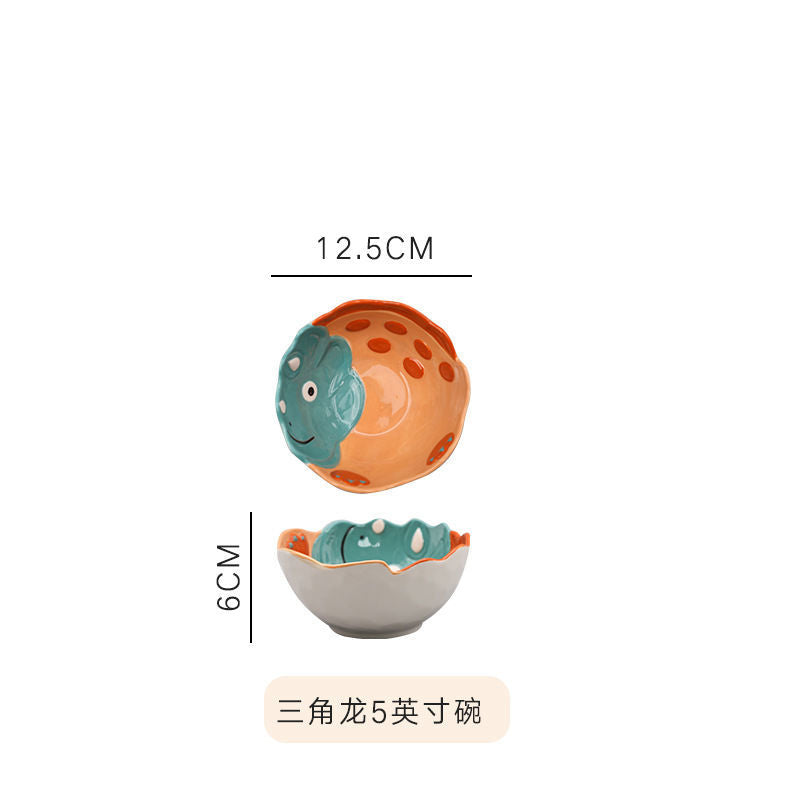 【4098People Collection】Aimeihui Cartoon Creative Dinosaur Shaped Bowl Household Children's Tableware Hand-painted Underglaze Craft Microwave Safe