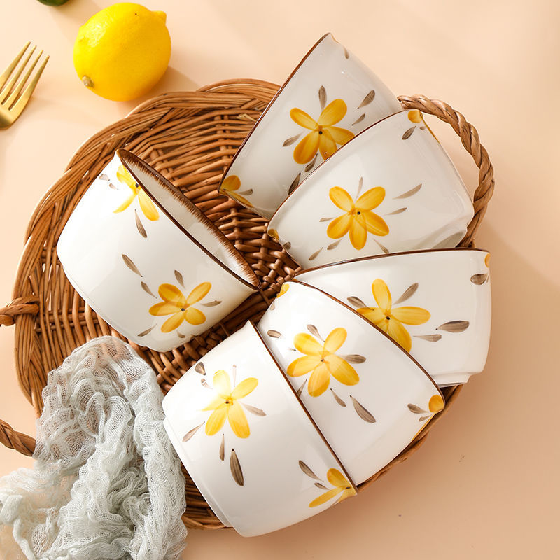 【HTK2388People】Campanula Flower for One Person Bowl Dish Suit Home Cartoon4Person Bowls, Plates, and Chopsticks Trending Creative Couple Pairs2Human Tableware