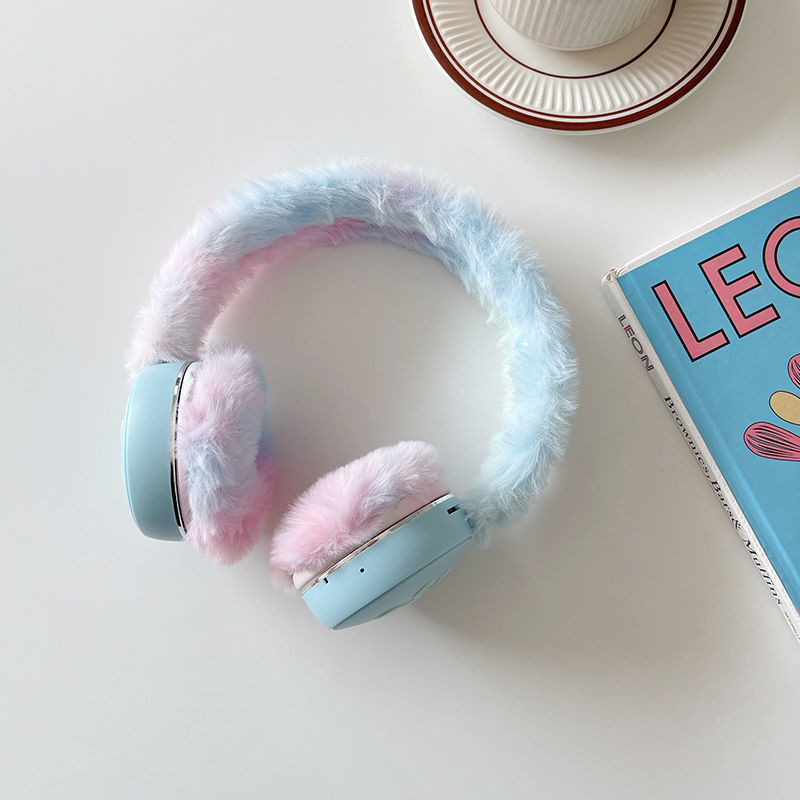 Bluetooth Headphones Over-Ear Heart Strap LED Lamp Call Warm Plush Ear Muffs Internet Celebrity High Appearance ins Headphones