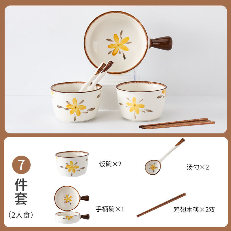 【HTK2388People】Campanula Flower for One Person Bowl Dish Suit Home Cartoon4Person Bowls, Plates, and Chopsticks Trending Creative Couple Pairs2Human Tableware