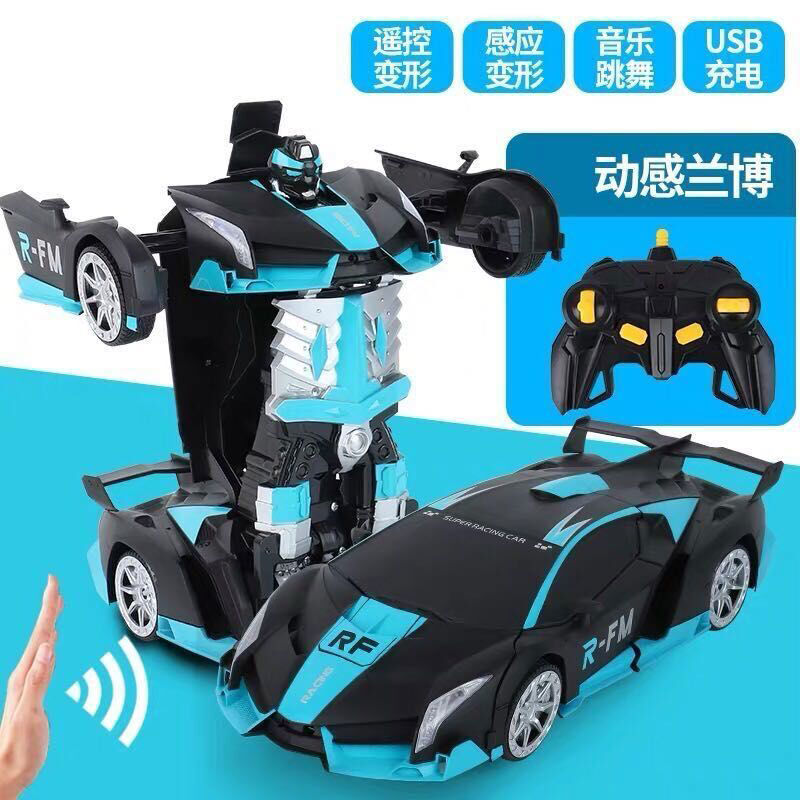 【3.3Ten Thousand People Collection】Remote Control Car Sensing Transforming Rechargeable Toy Car King Kong Robot Kids Children's Toy Boys Racing Car