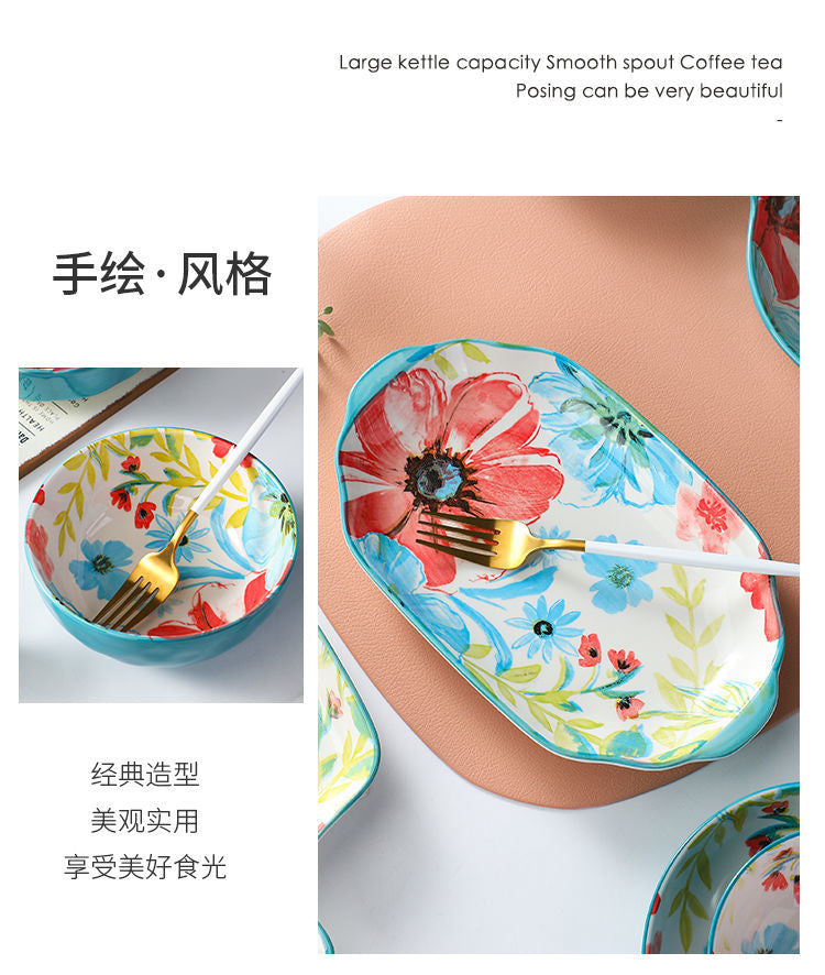 【1327Second-Time Repurchase】Ceramic Tableware Suit Internet Celebrity Combination Plate Household Creative Nordic Style Tableware Bowl and Plates Suit Instant Noodles Rice Bowl