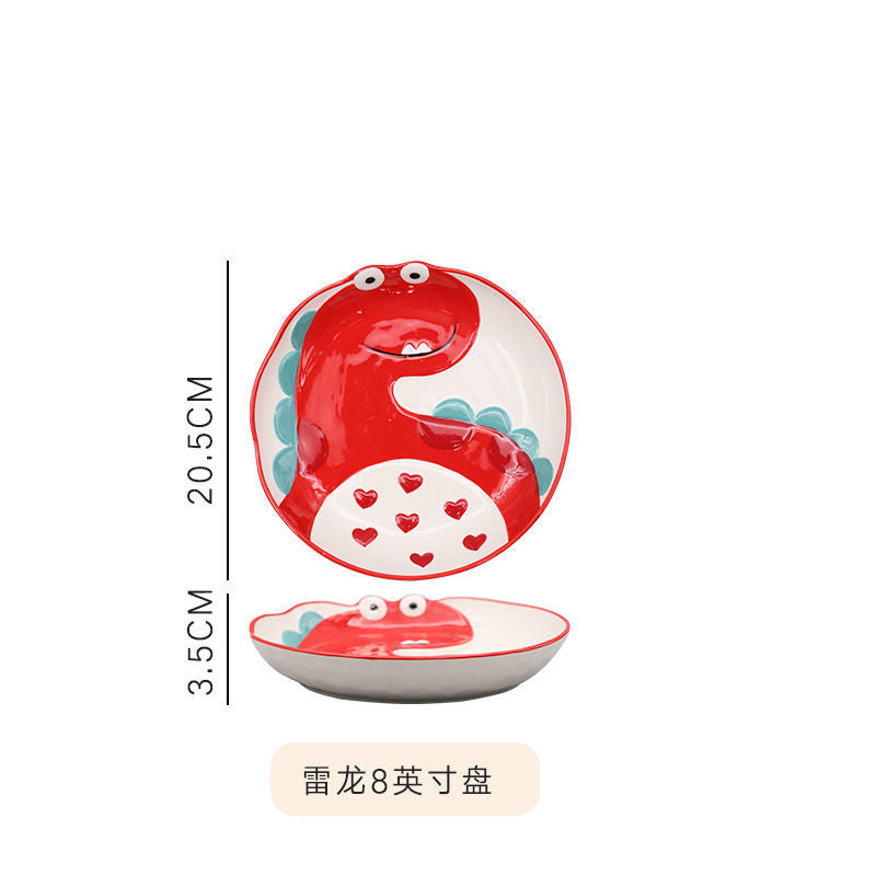 【4098People Collection】Aimeihui Cartoon Creative Dinosaur Shaped Bowl Household Children's Tableware Hand-painted Underglaze Craft Microwave Safe
