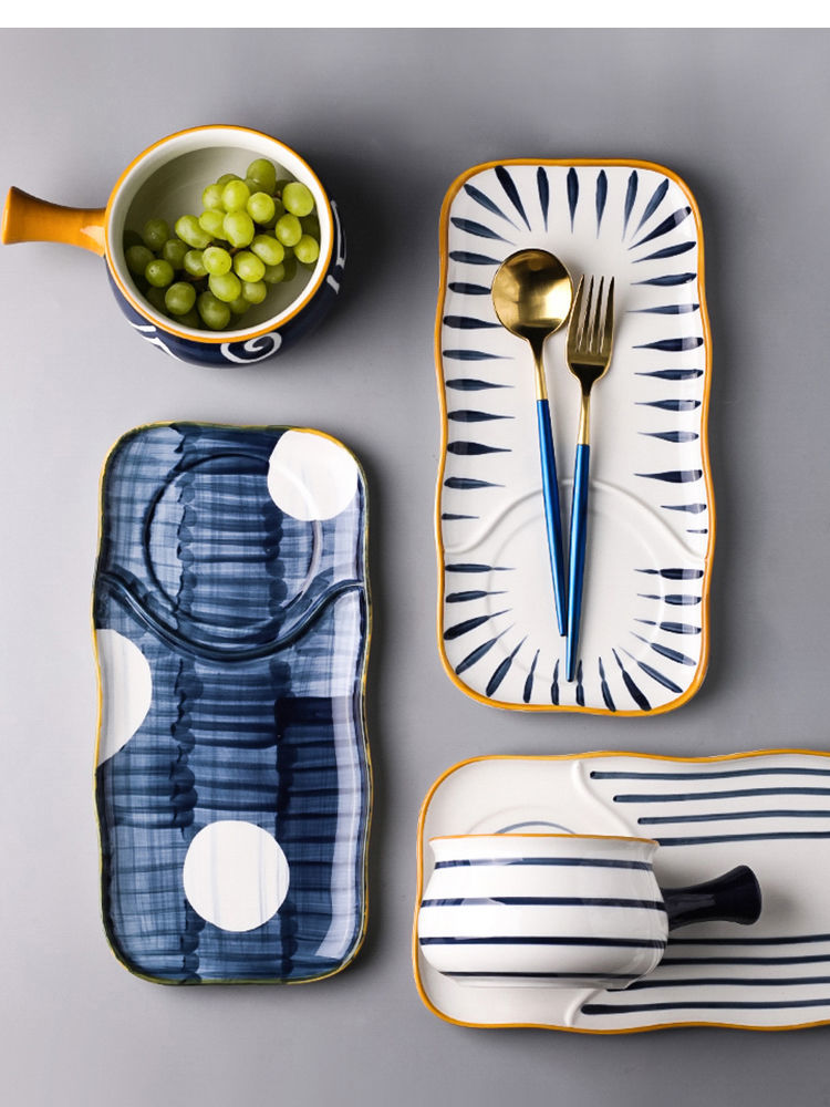 【1717People Collection】Soup Bowl Japanese Style Milk Pot Breakfast Tableware Bowl and Plate Set for One Person Single Set Exquisite Bowl and Chopsticks Household