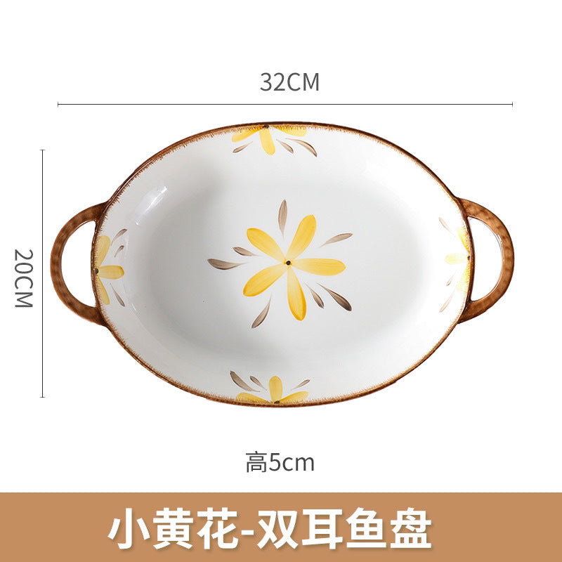 【HTK2388People】Campanula Flower for One Person Bowl Dish Suit Home Cartoon4Person Bowls, Plates, and Chopsticks Trending Creative Couple Pairs2Human Tableware