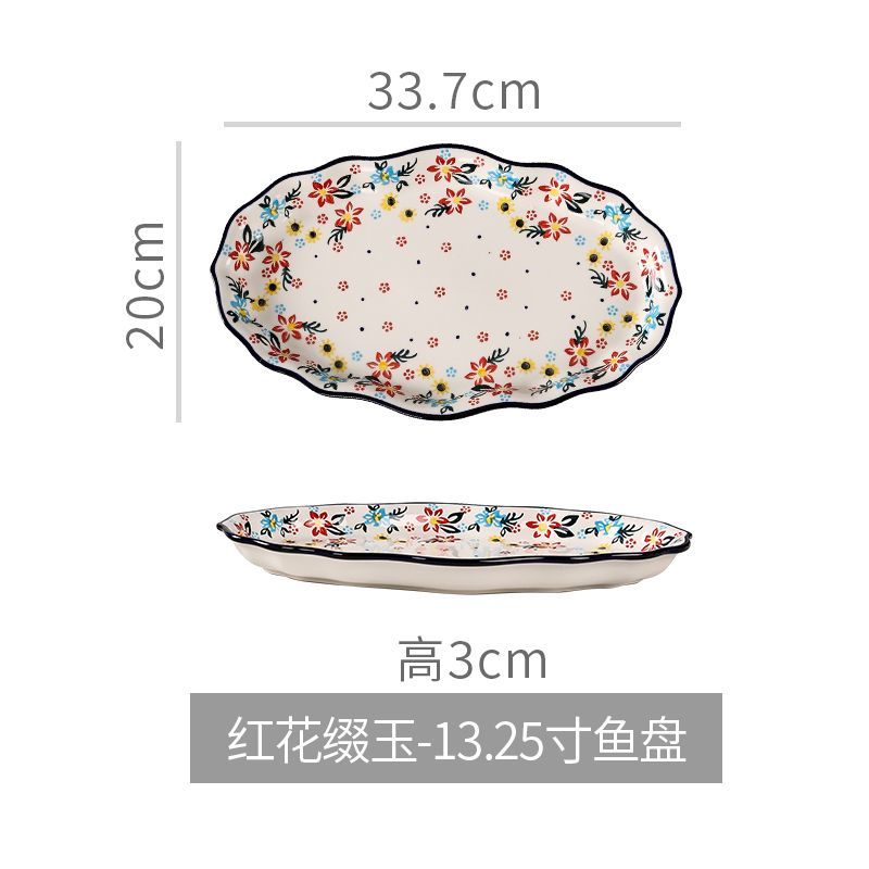 【7650People Collection】Foreign Trade Export Hand-painted Ceramic Bowl Plate Set Household Dining Bowl High-end Noodle Bowl Large Double-ear Soup Bowl with Lid