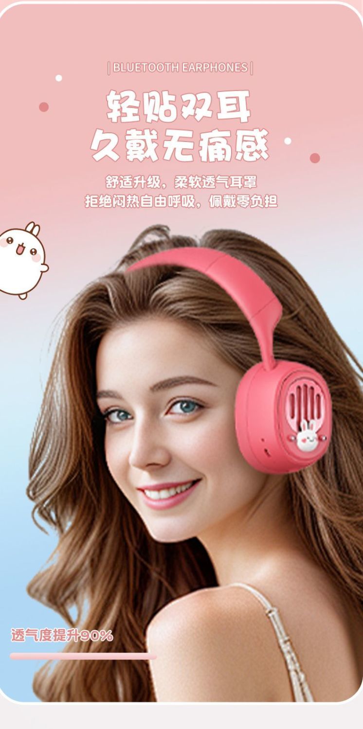 2025New Cute Bunny Wireless Bluetooth Headphones with Deep Bass and High-Quality Sound, Compatible with Apple and Huawei