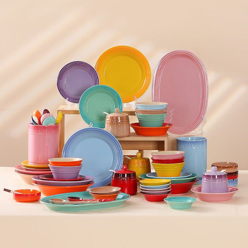 【2991People Collection】2023New Bowl and Dish Suit Household Bowl Chopsticks Housewarming Tableware Set Tableware Suit Combination Ceramic Bowl and Plate Household Tableware