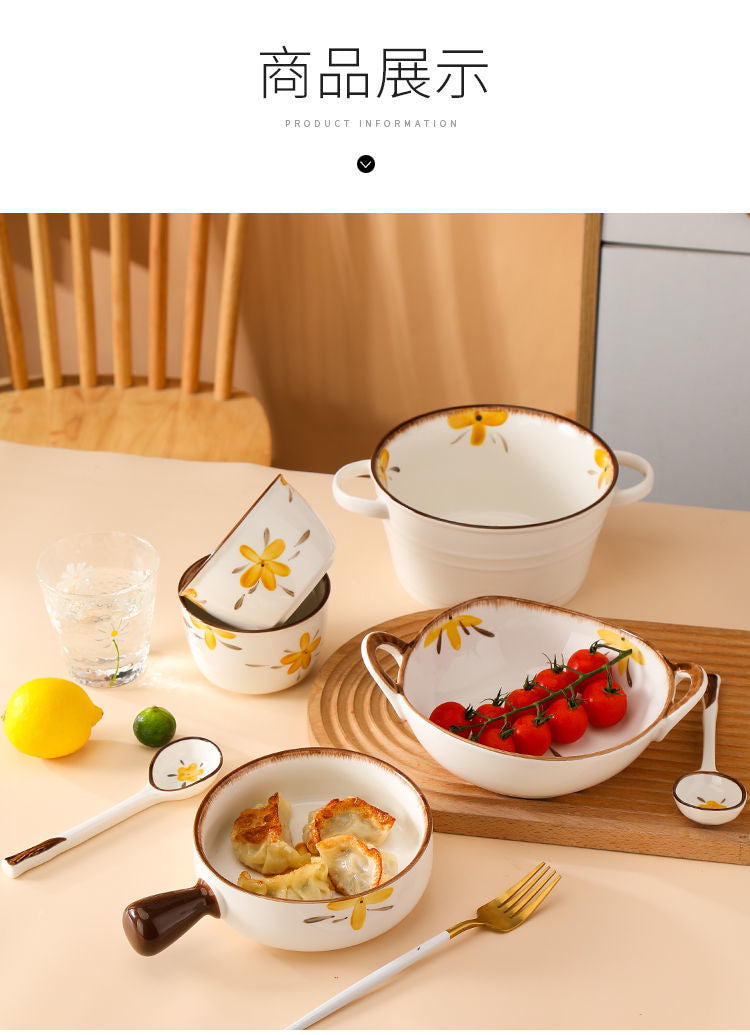 【HTK2388People】Campanula Flower for One Person Bowl Dish Suit Home Cartoon4Person Bowls, Plates, and Chopsticks Trending Creative Couple Pairs2Human Tableware