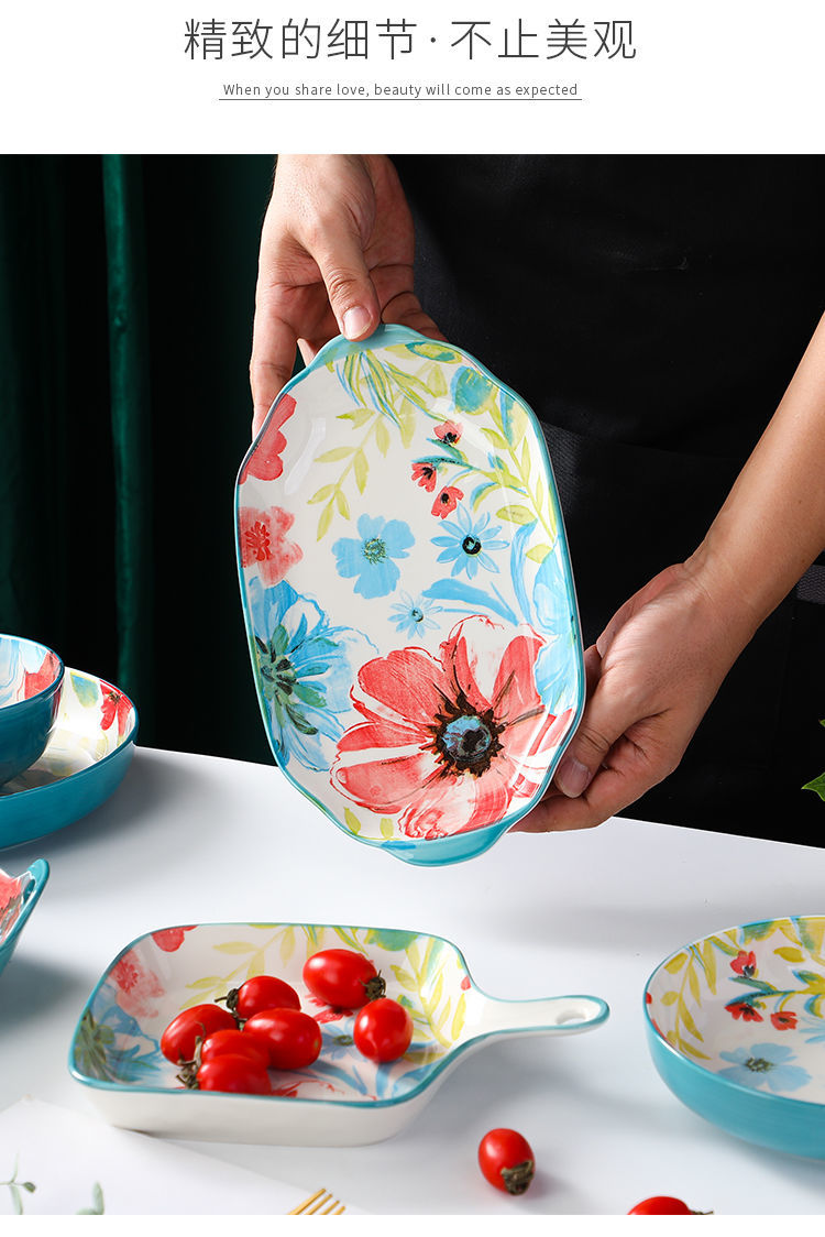 【1327Second-Time Repurchase】Ceramic Tableware Suit Internet Celebrity Combination Plate Household Creative Nordic Style Tableware Bowl and Plates Suit Instant Noodles Rice Bowl