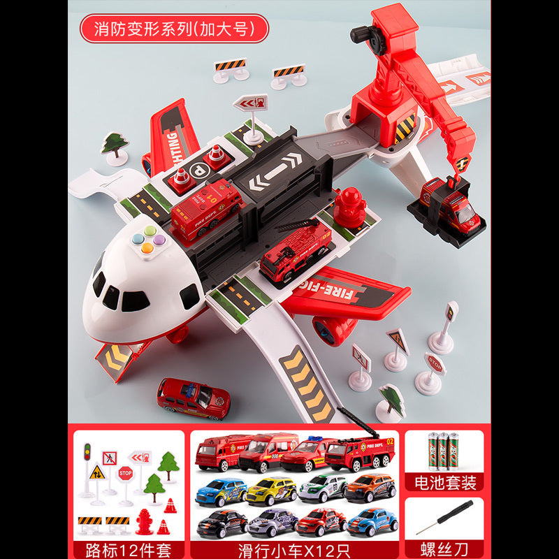 【3.5Ten Thousand People Praise】Large Deformation Storage Aircraft Toy Multifunctional Acousto-Optic Inertia Car Educational Children's Toys5Boy3-6Years Old