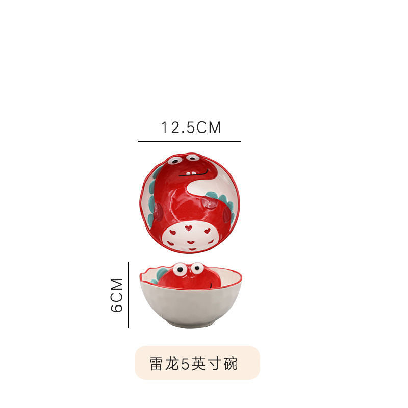 【4098People Collection】Aimeihui Cartoon Creative Dinosaur Shaped Bowl Household Children's Tableware Hand-painted Underglaze Craft Microwave Safe