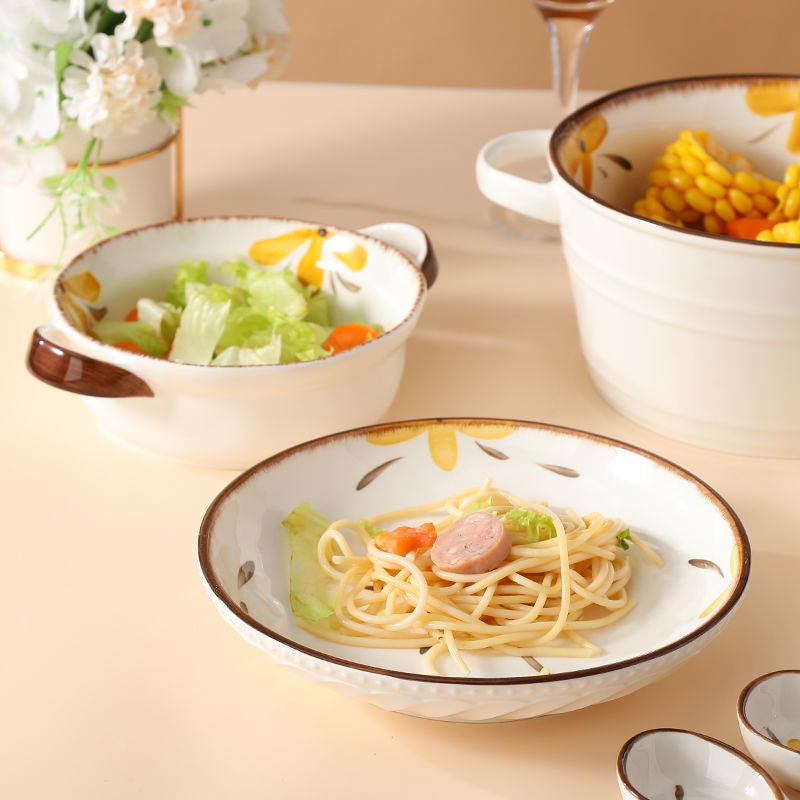 【HTK2388People】Campanula Flower for One Person Bowl Dish Suit Home Cartoon4Person Bowls, Plates, and Chopsticks Trending Creative Couple Pairs2Human Tableware