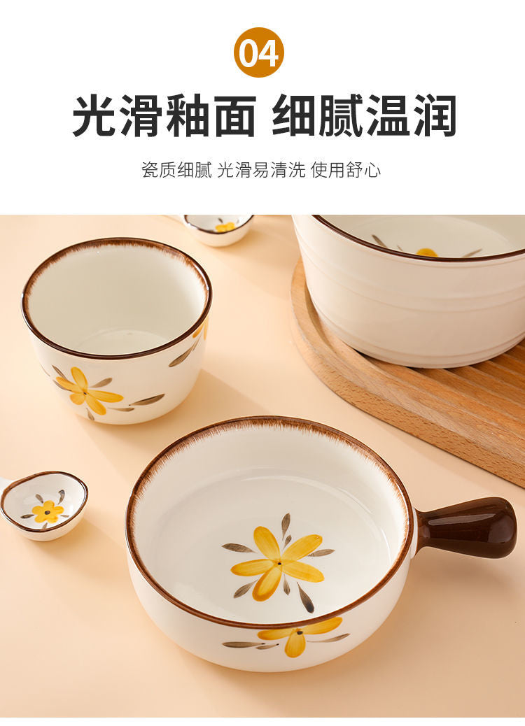 【HTK2388People】Campanula Flower for One Person Bowl Dish Suit Home Cartoon4Person Bowls, Plates, and Chopsticks Trending Creative Couple Pairs2Human Tableware