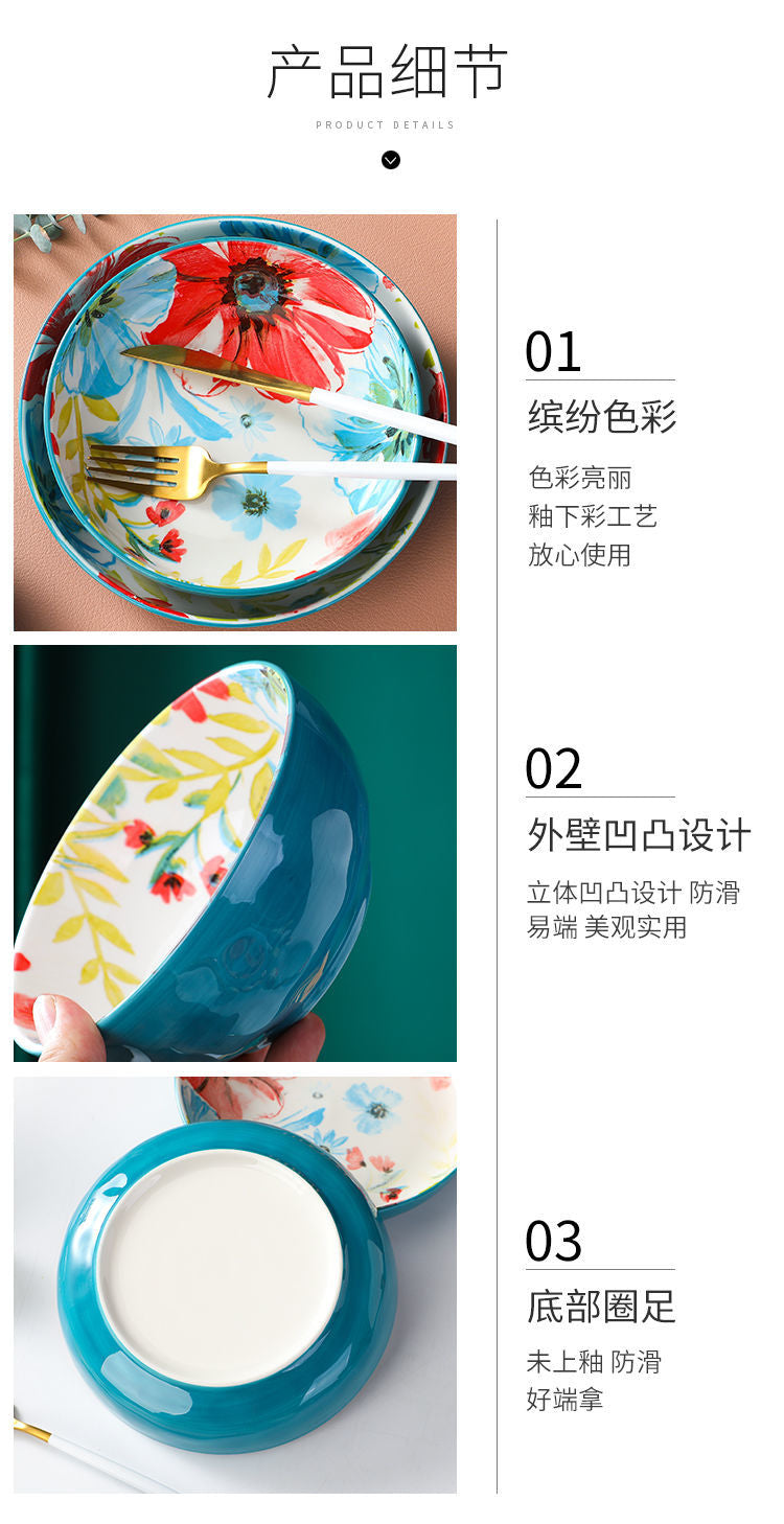 【1327Second-Time Repurchase】Ceramic Tableware Suit Internet Celebrity Combination Plate Household Creative Nordic Style Tableware Bowl and Plates Suit Instant Noodles Rice Bowl