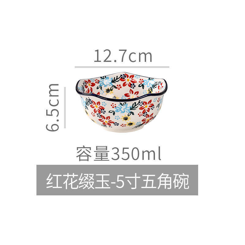 【7650People Collection】Foreign Trade Export Hand-painted Ceramic Bowl Plate Set Household Dining Bowl High-end Noodle Bowl Large Double-ear Soup Bowl with Lid