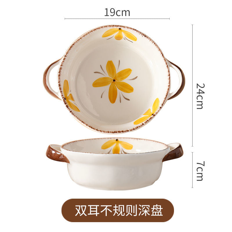 【HTK2388People】Campanula Flower for One Person Bowl Dish Suit Home Cartoon4Person Bowls, Plates, and Chopsticks Trending Creative Couple Pairs2Human Tableware