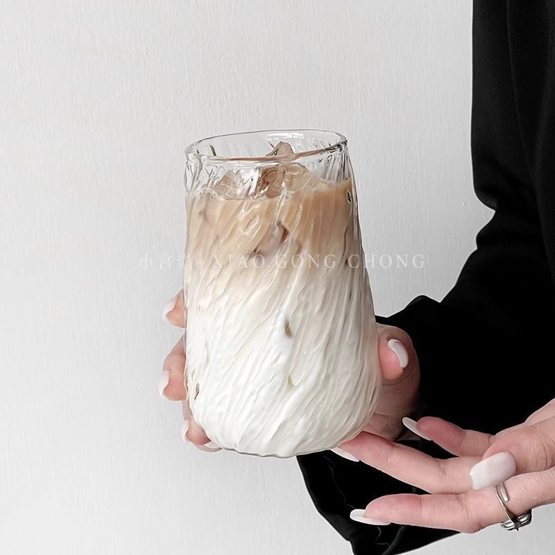 Vintage Cyclone Large Capacity Iced American Latte Cup High-Value Threaded Glass Cup Hanging Ear Coffee Cup Beverage Cup