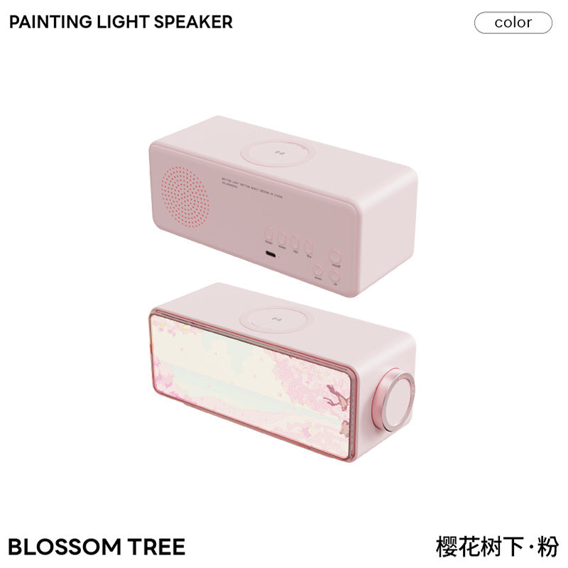 【Sleep Aid White Noise】HuaJing Wireless Charging Bluetooth Speaker Atmosphere Night Light Desktop 3-in-1 Small Ornament Sleep Aid White Noise Speaker