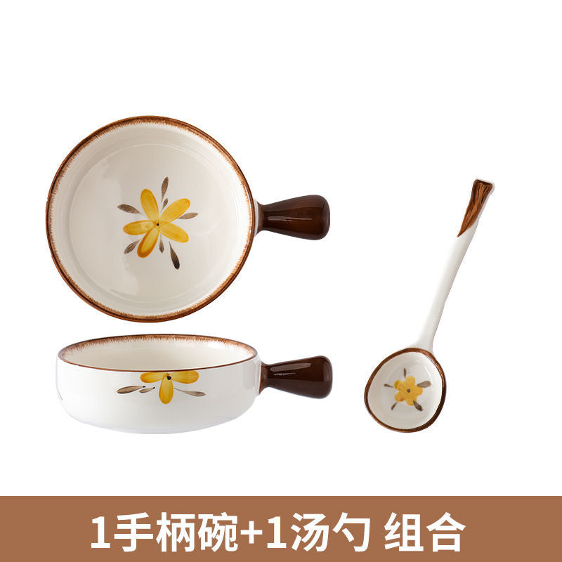 【HTK2388People】Campanula Flower for One Person Bowl Dish Suit Home Cartoon4Person Bowls, Plates, and Chopsticks Trending Creative Couple Pairs2Human Tableware