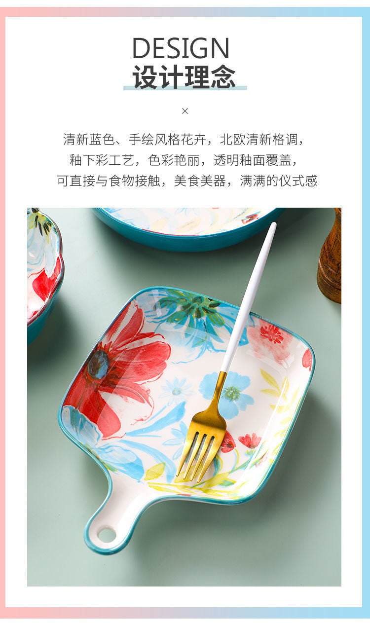 【1327Second-Time Repurchase】Ceramic Tableware Suit Internet Celebrity Combination Plate Household Creative Nordic Style Tableware Bowl and Plates Suit Instant Noodles Rice Bowl