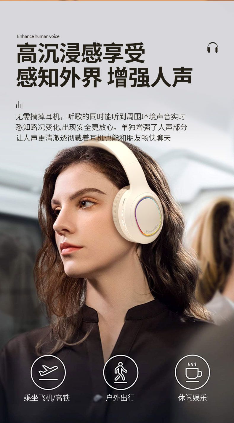 Popular Headband Bluetooth Earphones Wireless Headset High Aesthetic for Photography Android Apple Phone Computer Use