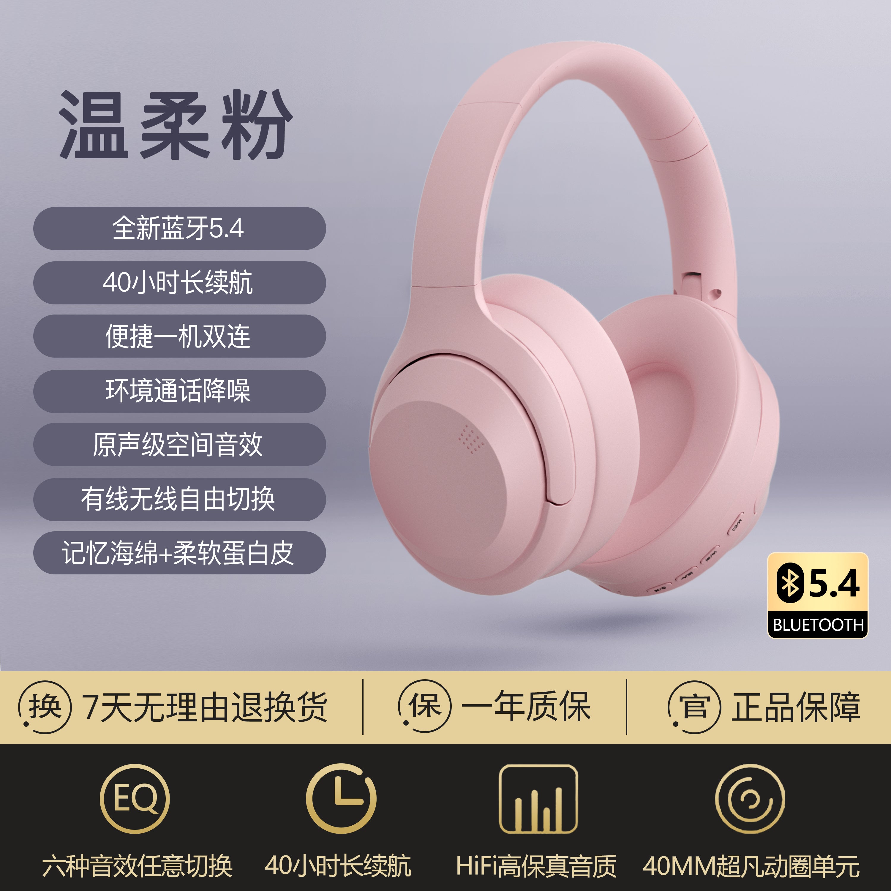 Wireless Headphones Over-Ear Bluetooth Earphones Gaming Long Battery Life Sports Gaming Phone Heavy Bass Noise Canceling Headset