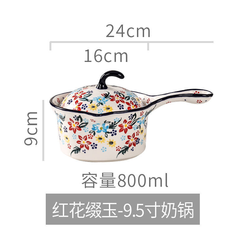 【7650People Collection】Foreign Trade Export Hand-painted Ceramic Bowl Plate Set Household Dining Bowl High-end Noodle Bowl Large Double-ear Soup Bowl with Lid