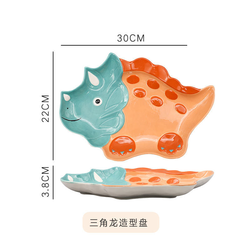【4098People Collection】Aimeihui Cartoon Creative Dinosaur Shaped Bowl Household Children's Tableware Hand-painted Underglaze Craft Microwave Safe