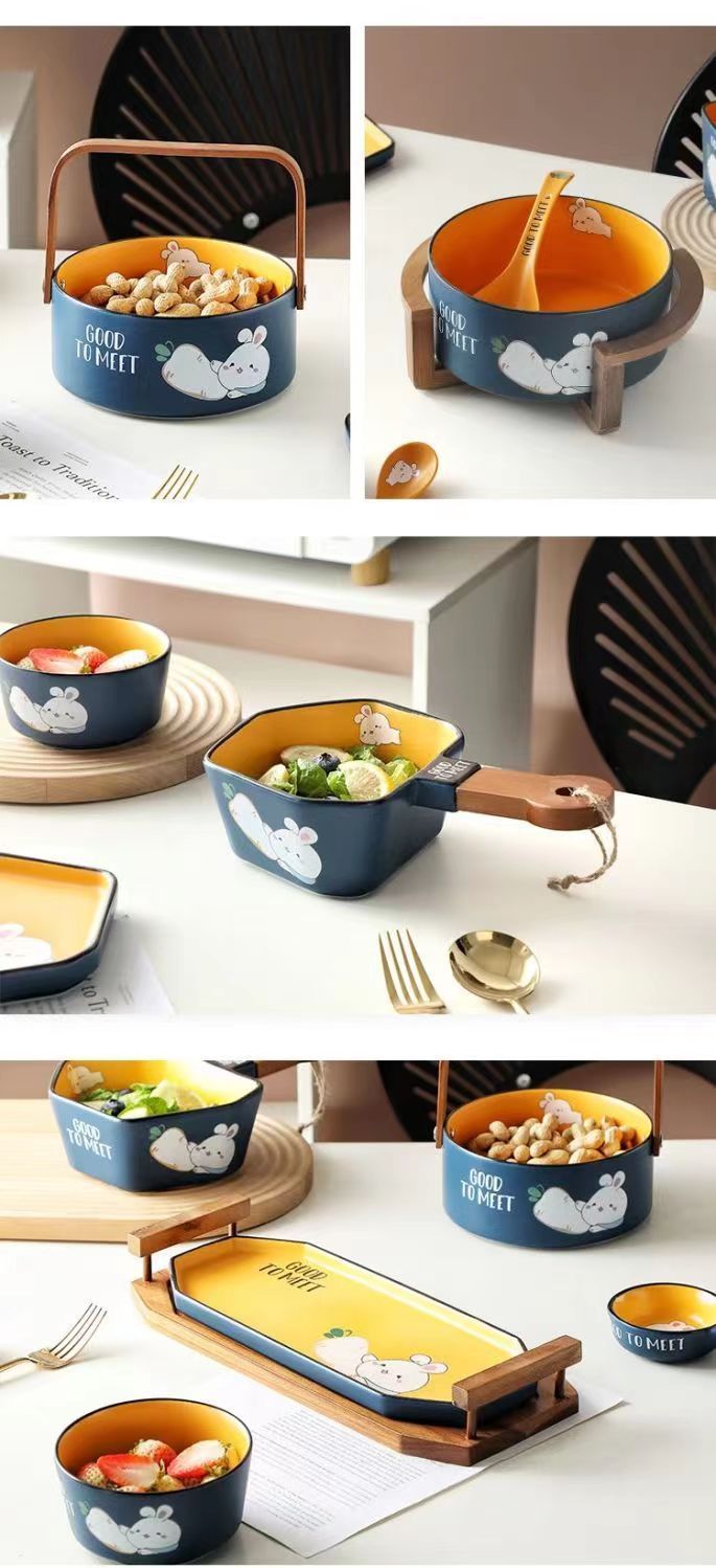 【3051People Collection】Good-looking Cute Rabbit Ceramic Tableware Combination Household Bowl Dish & Plate Suit Special Tableware Housewarming Gift