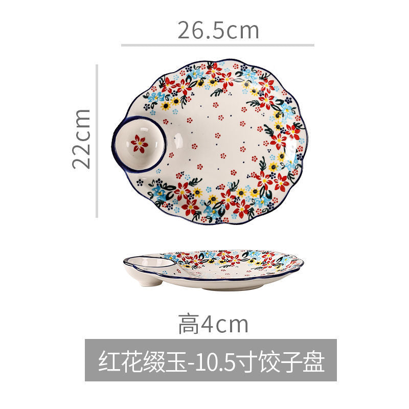 【7650People Collection】Foreign Trade Export Hand-painted Ceramic Bowl Plate Set Household Dining Bowl High-end Noodle Bowl Large Double-ear Soup Bowl with Lid