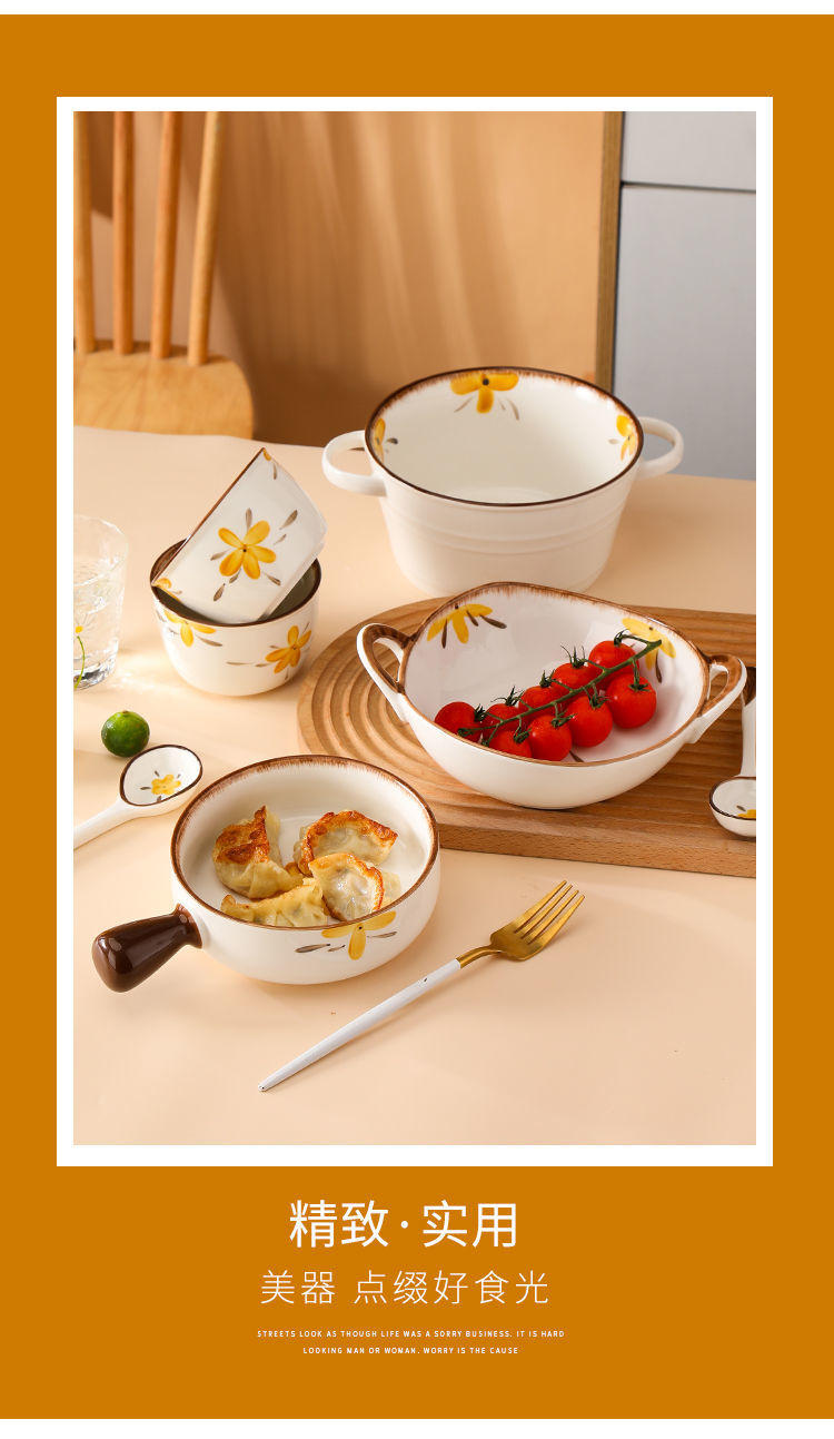 【HTK2388People】Campanula Flower for One Person Bowl Dish Suit Home Cartoon4Person Bowls, Plates, and Chopsticks Trending Creative Couple Pairs2Human Tableware