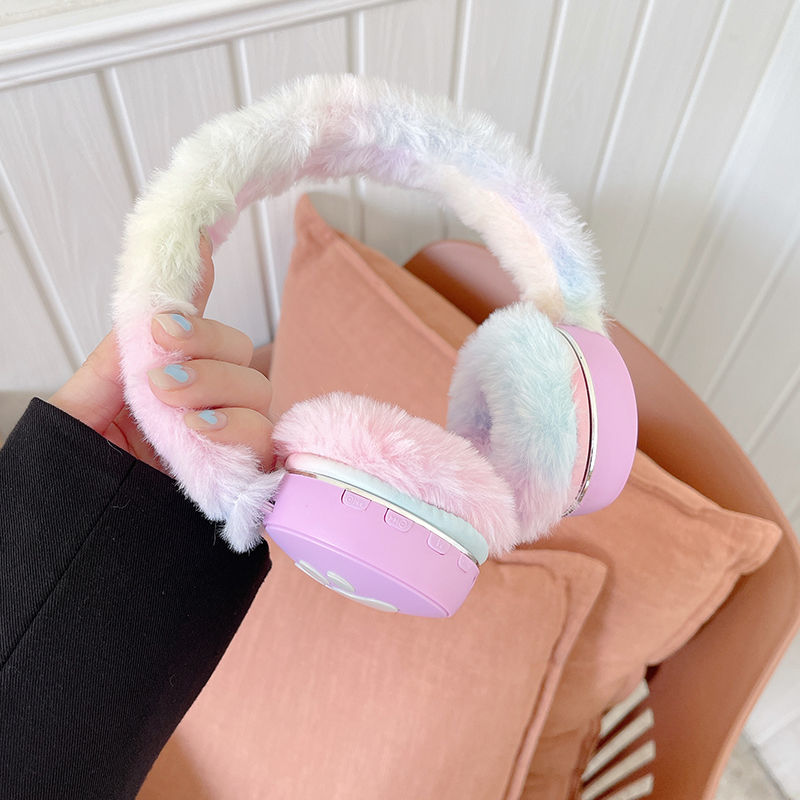 Bluetooth Headphones Over-Ear Heart Strap LED Lamp Call Warm Plush Ear Muffs Internet Celebrity High Appearance ins Headphones
